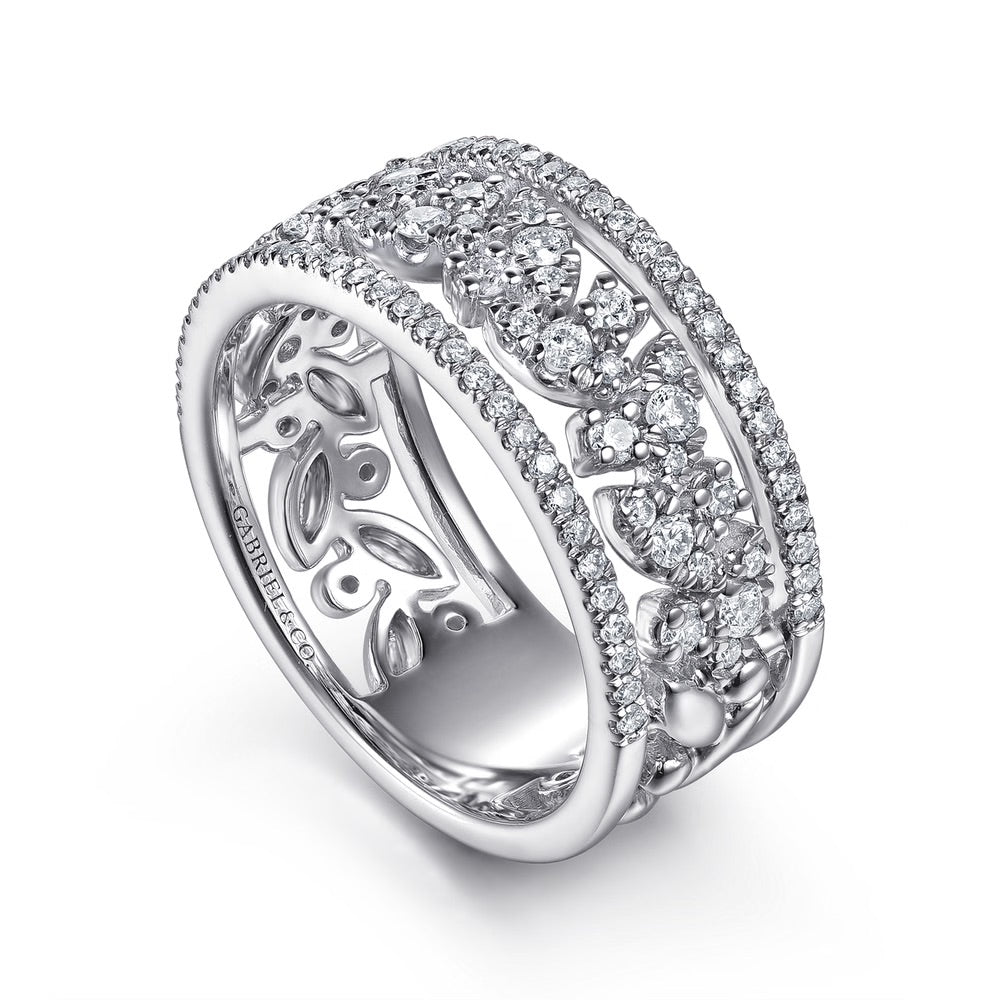 Three Row Wide Diamond Band Ring