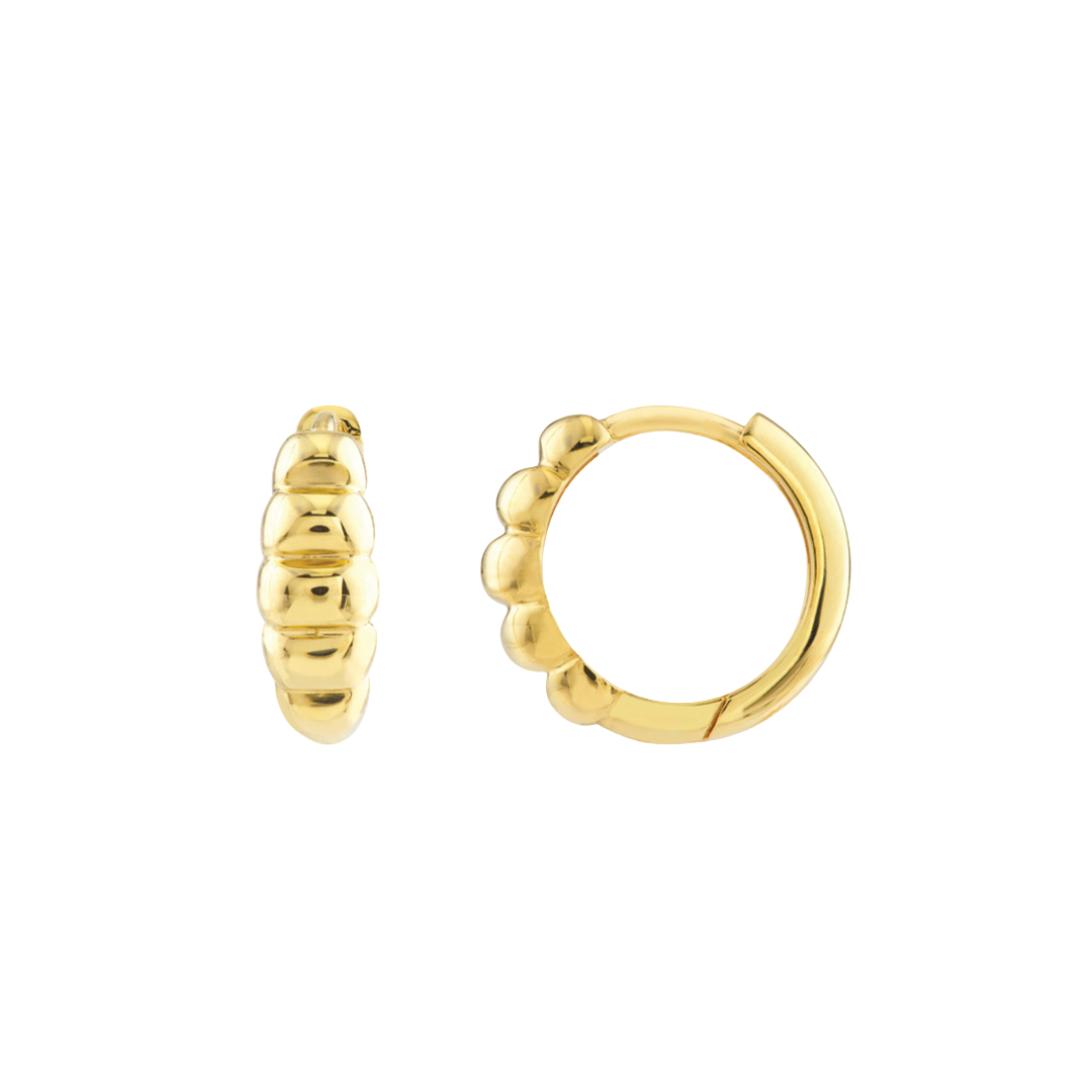 Half Ridged Puffy Hoop Earrings in Yellow Gold