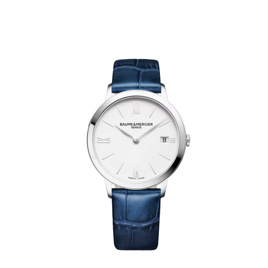 36.5mm Classima Watch with White Dial and Blue Leather Strap