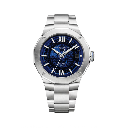 42mm Riviera Baumatic Watch with Transparent Blue Dial