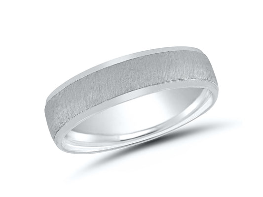 Satin Finish Center Mens Band in White Gold