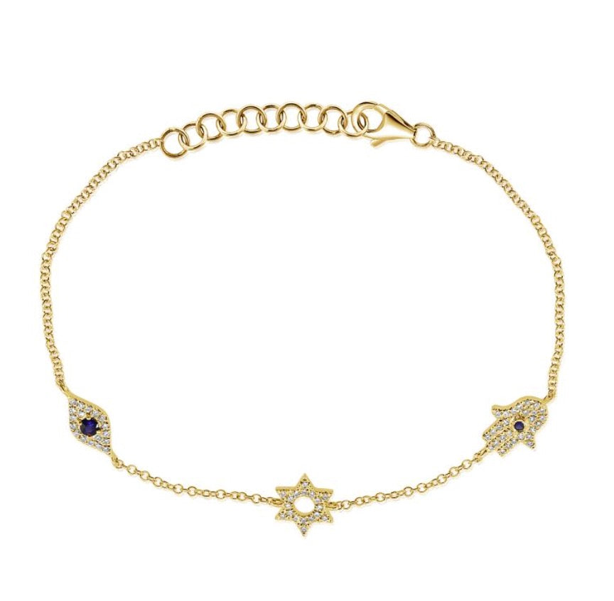 Hamsa, Star, and Evil Eye Station Bracelet