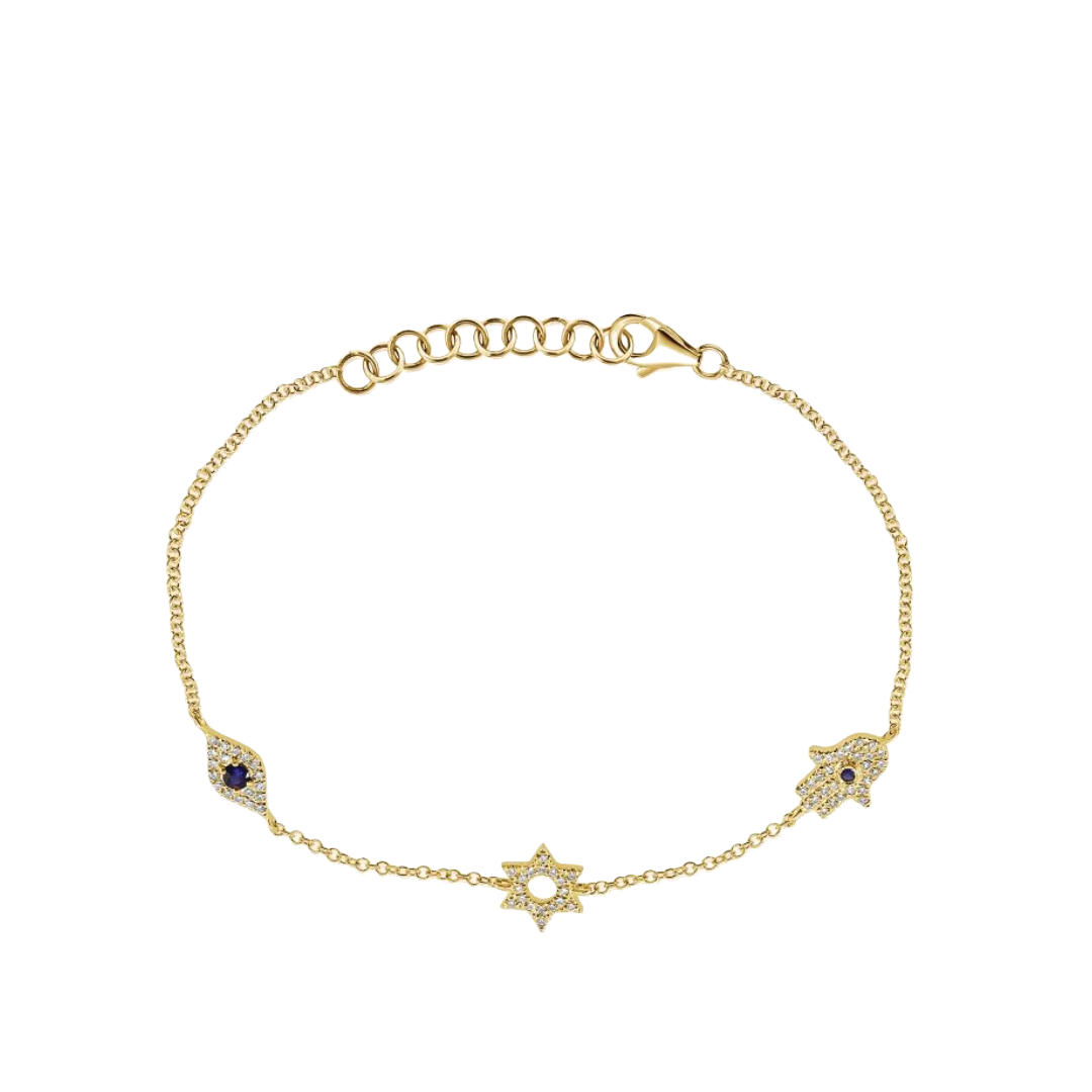 Hamsa, Star, and Evil Eye Station Bracelet