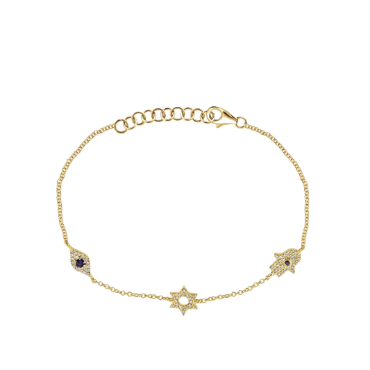 Hamsa, Star, and Evil Eye Station Bracelet