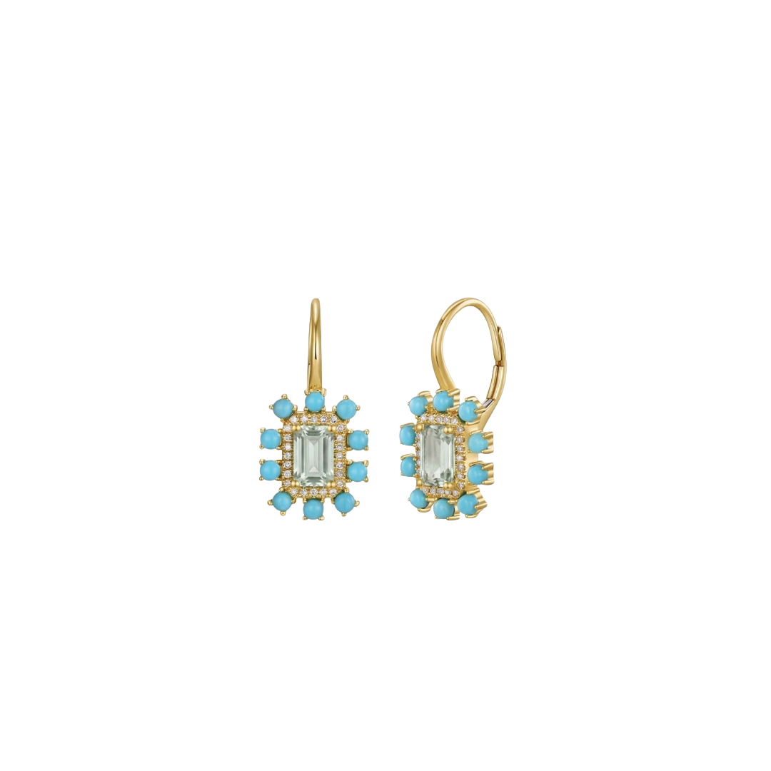 Halo Drop Earrings with Prasiolite and Turquoise