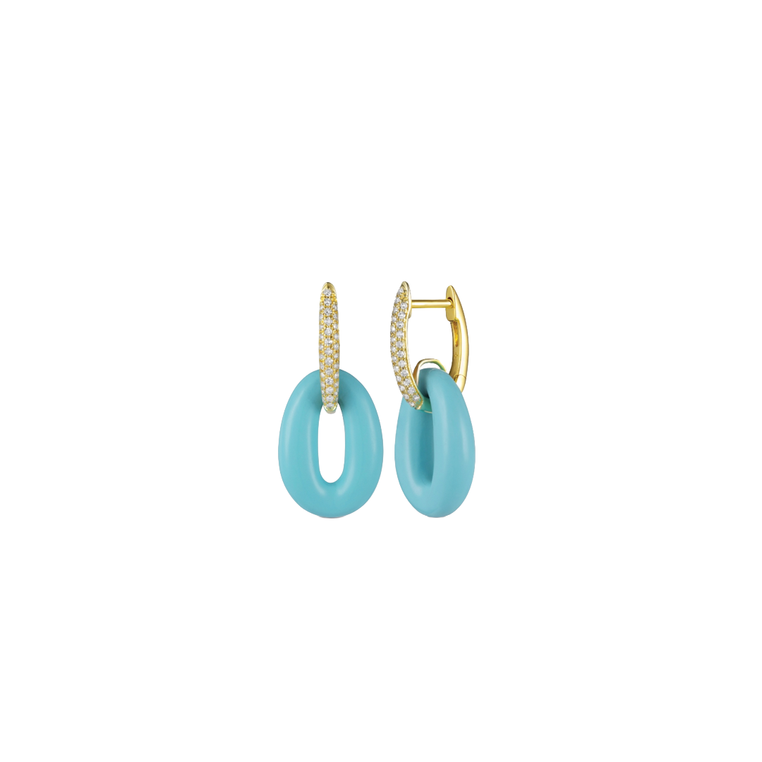 Oval Huggie Diamond Earrings with Turquoise