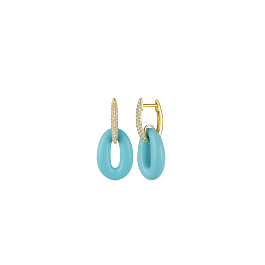 Oval Huggie Diamond Earrings with Turquoise