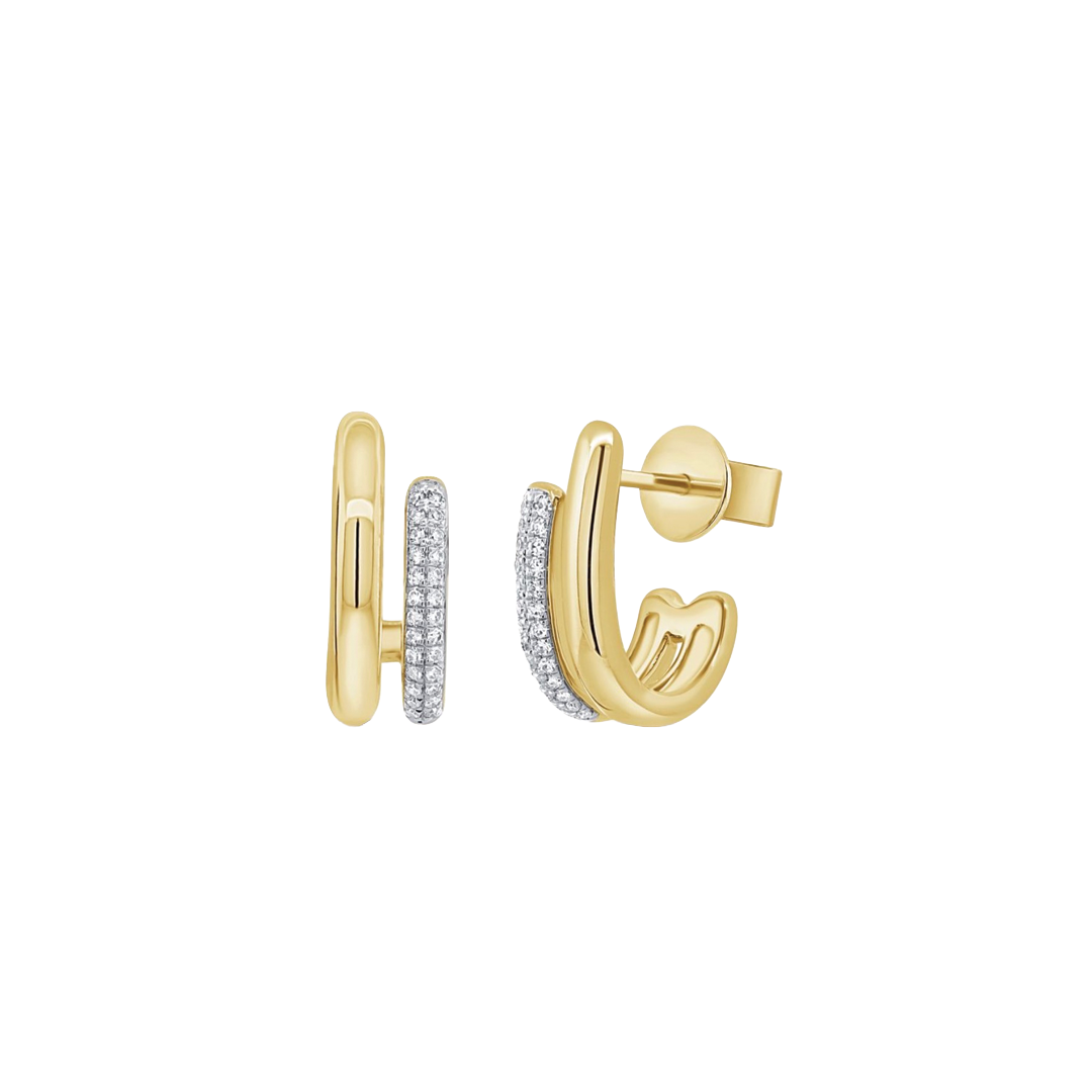 2-Row J Hoop Diamond Cage Earrings