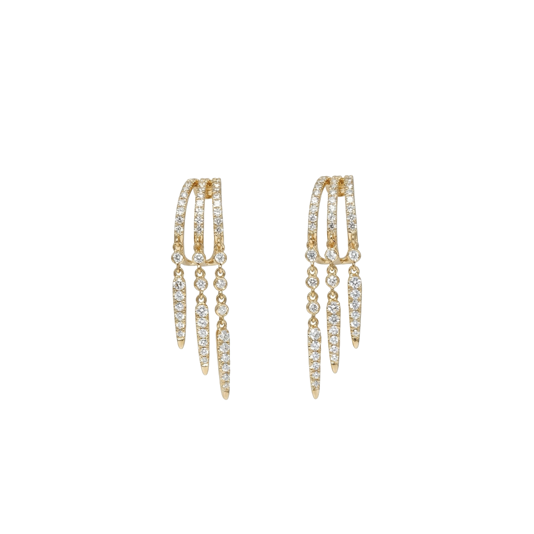 Triple Row Diamond Dangle Drop Earrings