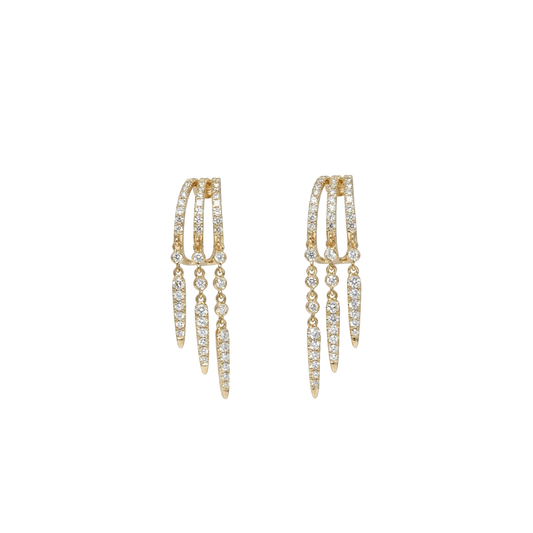 Triple Row Diamond Dangle Drop Earrings