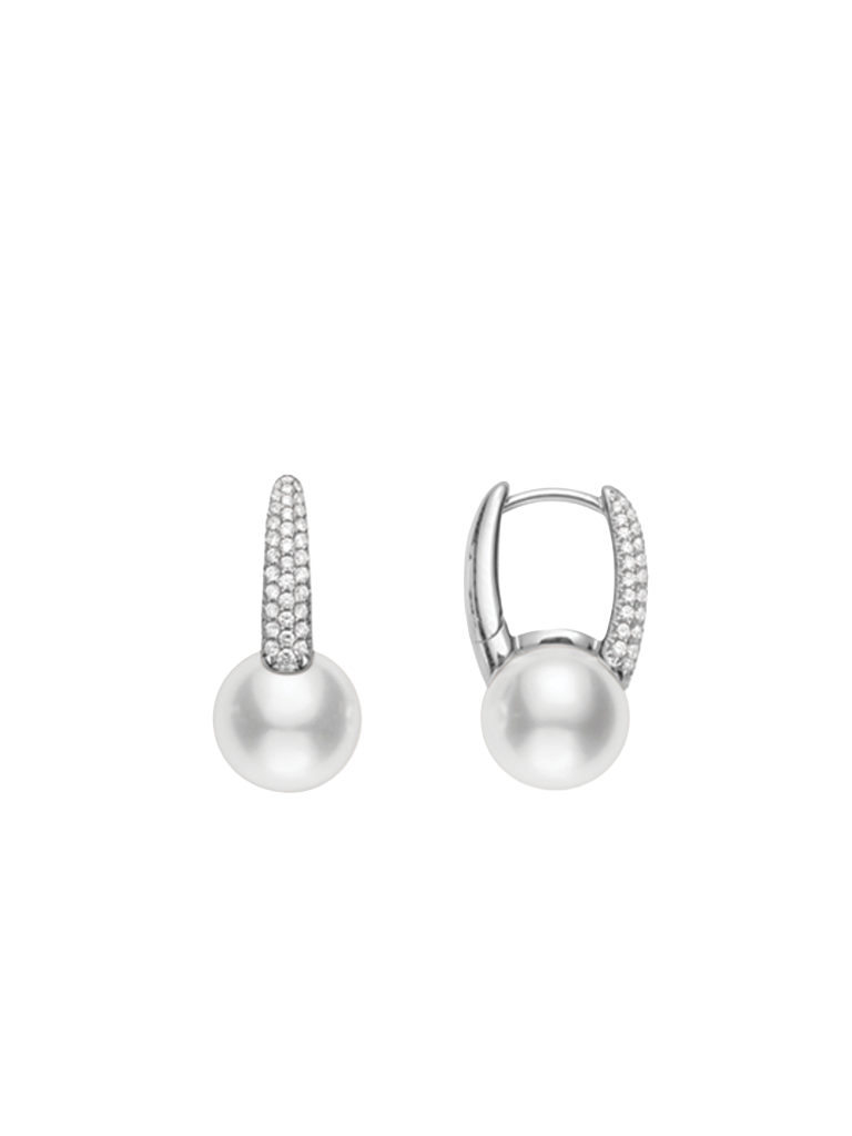 Akoya Small Pearl and Diamond Hoop Earrings