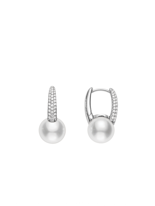Akoya Small Pearl and Diamond Hoop Earrings