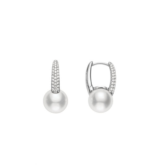 Akoya Small Pearl and Diamond Hoop Earrings