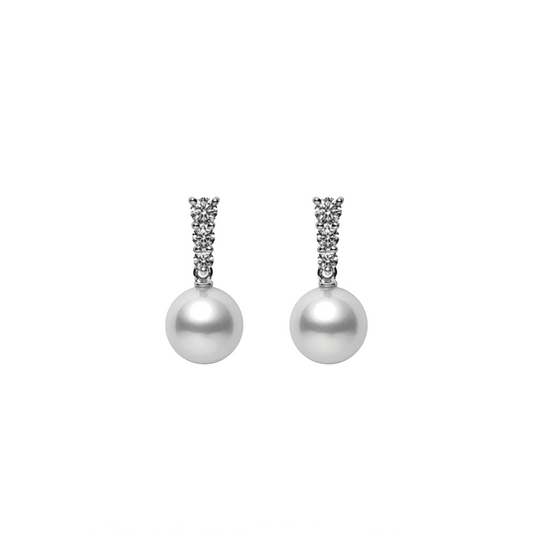 7.5mm Akoya Pearl and Diamond Stud Drop Earrings