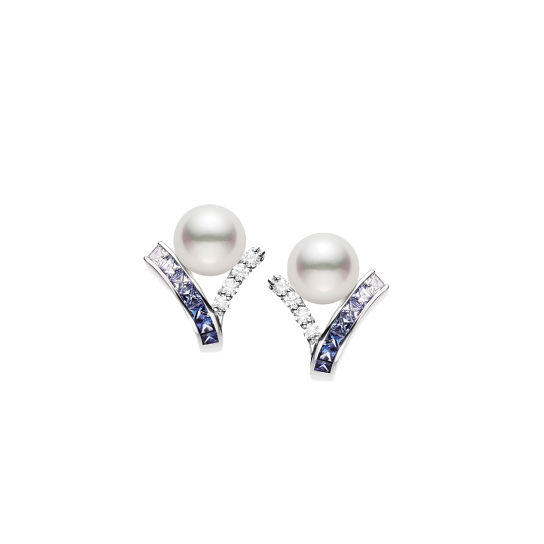 'Ocean Collection' Akoya Cultured Pearl and Blue Sapphire Earrings