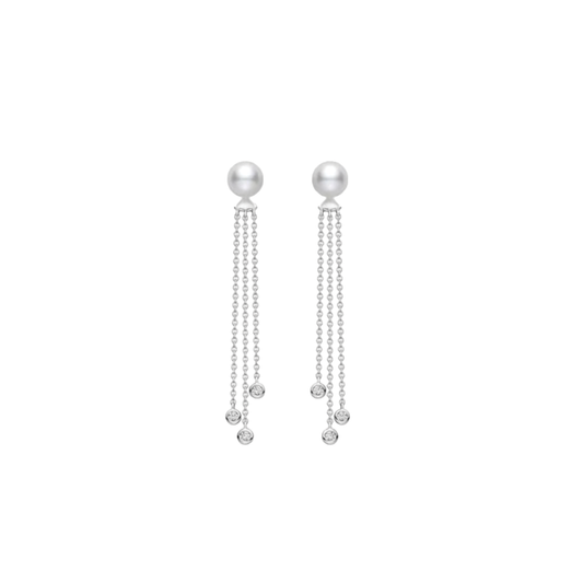 7.5mm Akoya Pearl and Diamond Dangle Drop Earrings