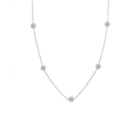 5 Station Diamond Necklace in White Gold