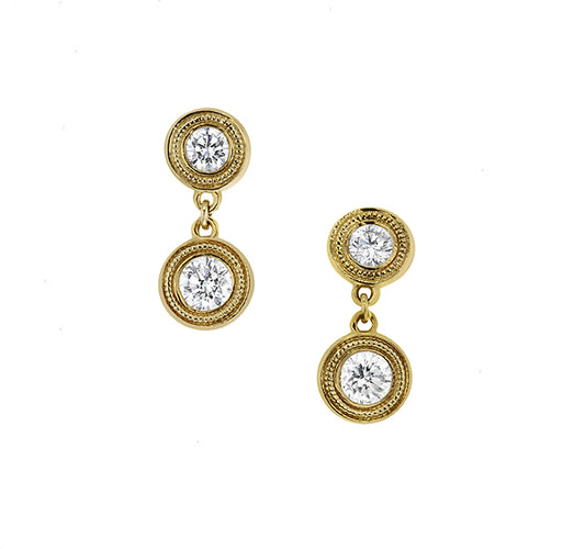 Bezel Drop Earrings in Yellow Gold