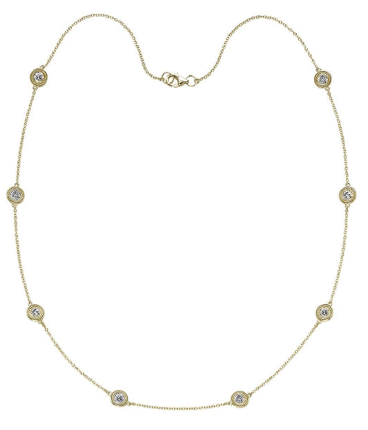 Eight Station Diamond Necklace in Yellow Gold