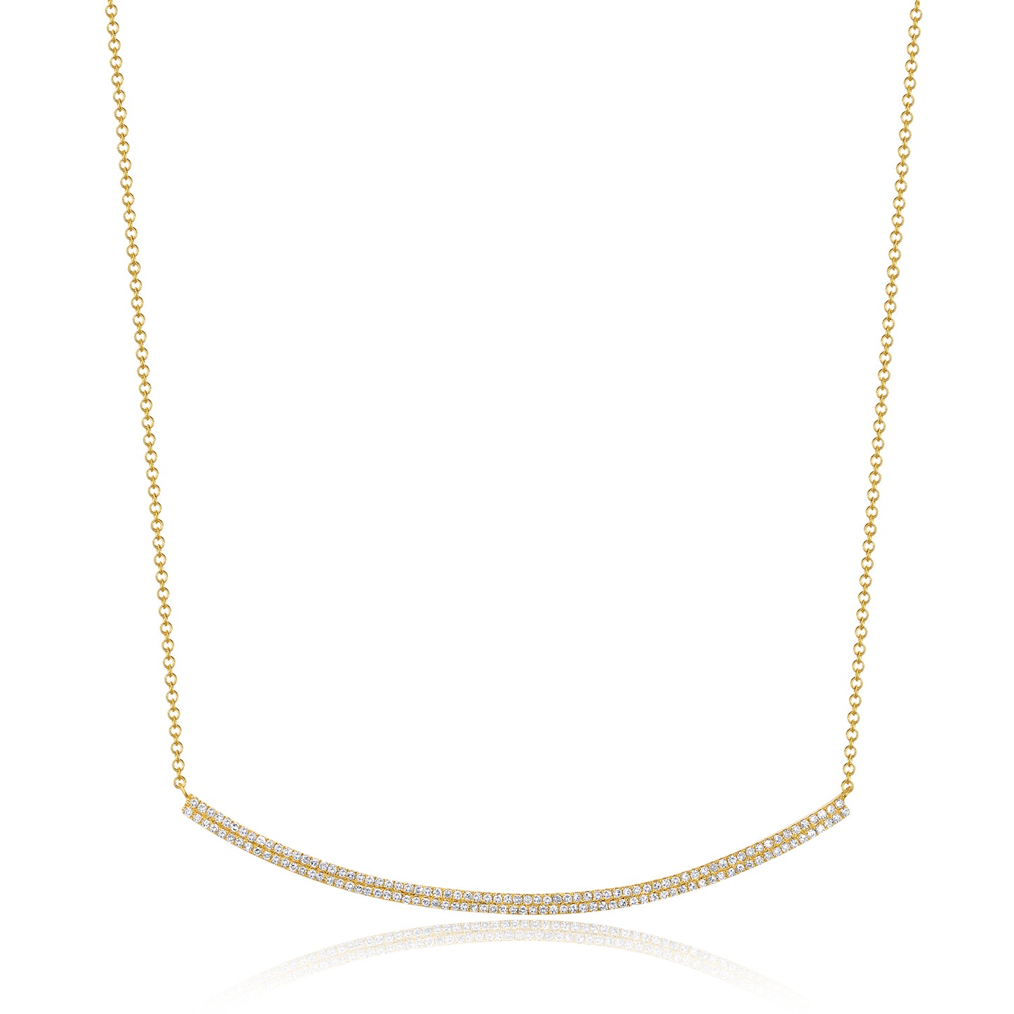 Diamond Pavé Curved Bar Necklace in Yellow Gold