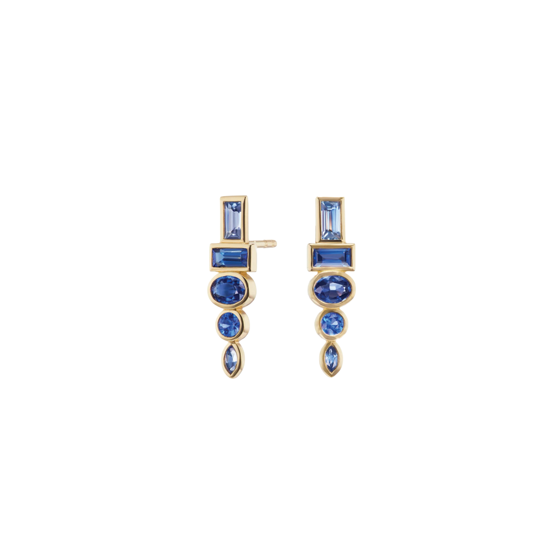 Totem Earrings with Mixed Shape Sapphires