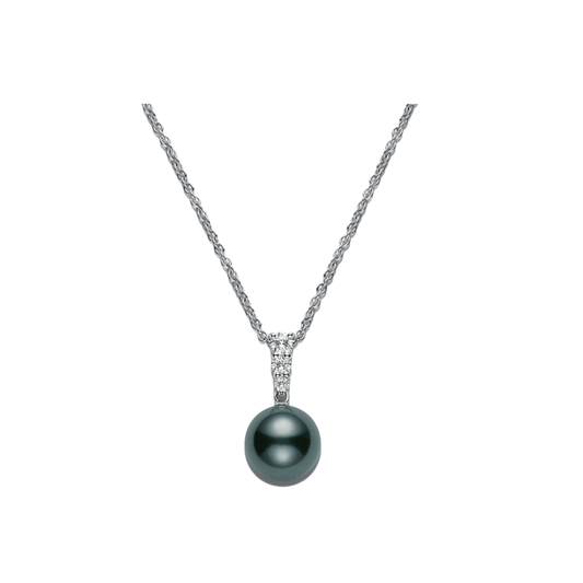 9mm Black Pearl Pendant Necklace with Diamonds
