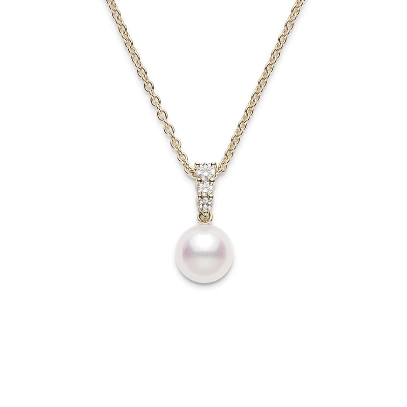 8mm Akoya Pearl and Diamond Pendant Necklace in Yellow Gold