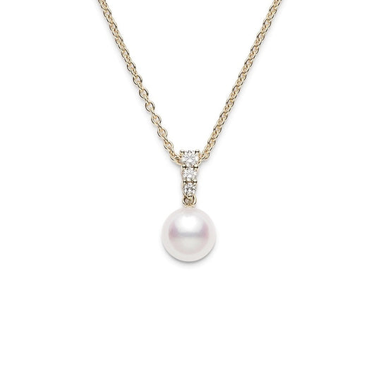8mm Akoya Pearl and Diamond Pendant Necklace in Yellow Gold