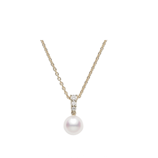 8mm Akoya Pearl and Diamond Pendant Necklace in Yellow Gold