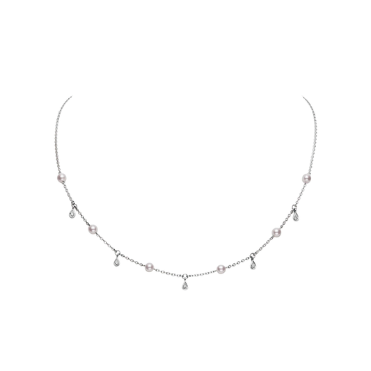 Mikimoto Pearl Station Necklace with Diamond Drops