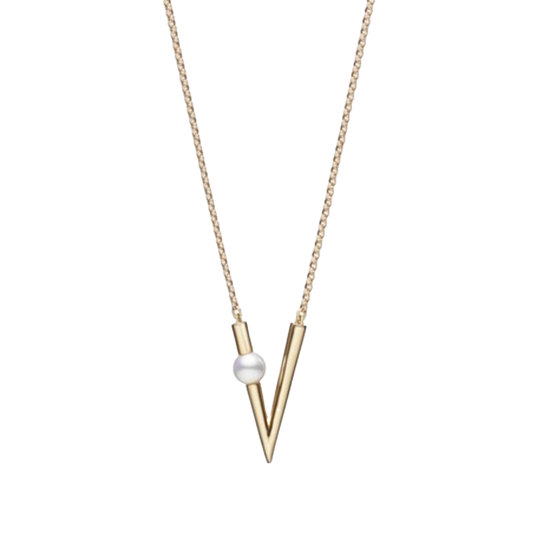 'V Code Akoya' Cultured Pearl Pendant Necklace
