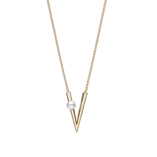 'V Code Akoya' Cultured Pearl Pendant Necklace