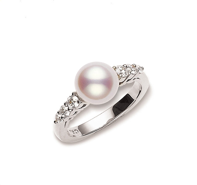 Morning Dew Ring With Akoya Pearl And Diamonds In 18k White Gold