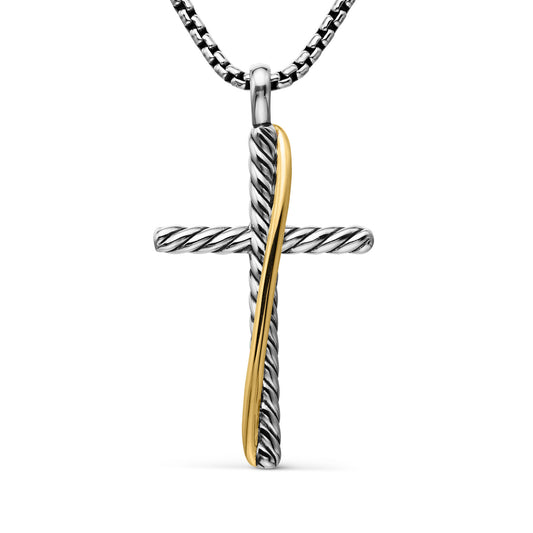 Crossover Cross Necklace with 18K Yellow Gold