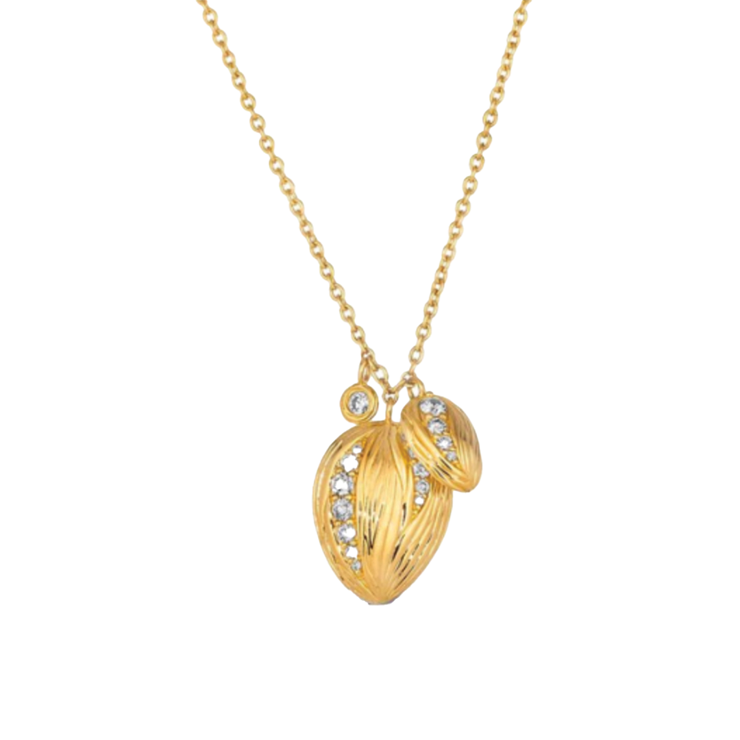 Textured Gold Pendant Necklace with Diamonds