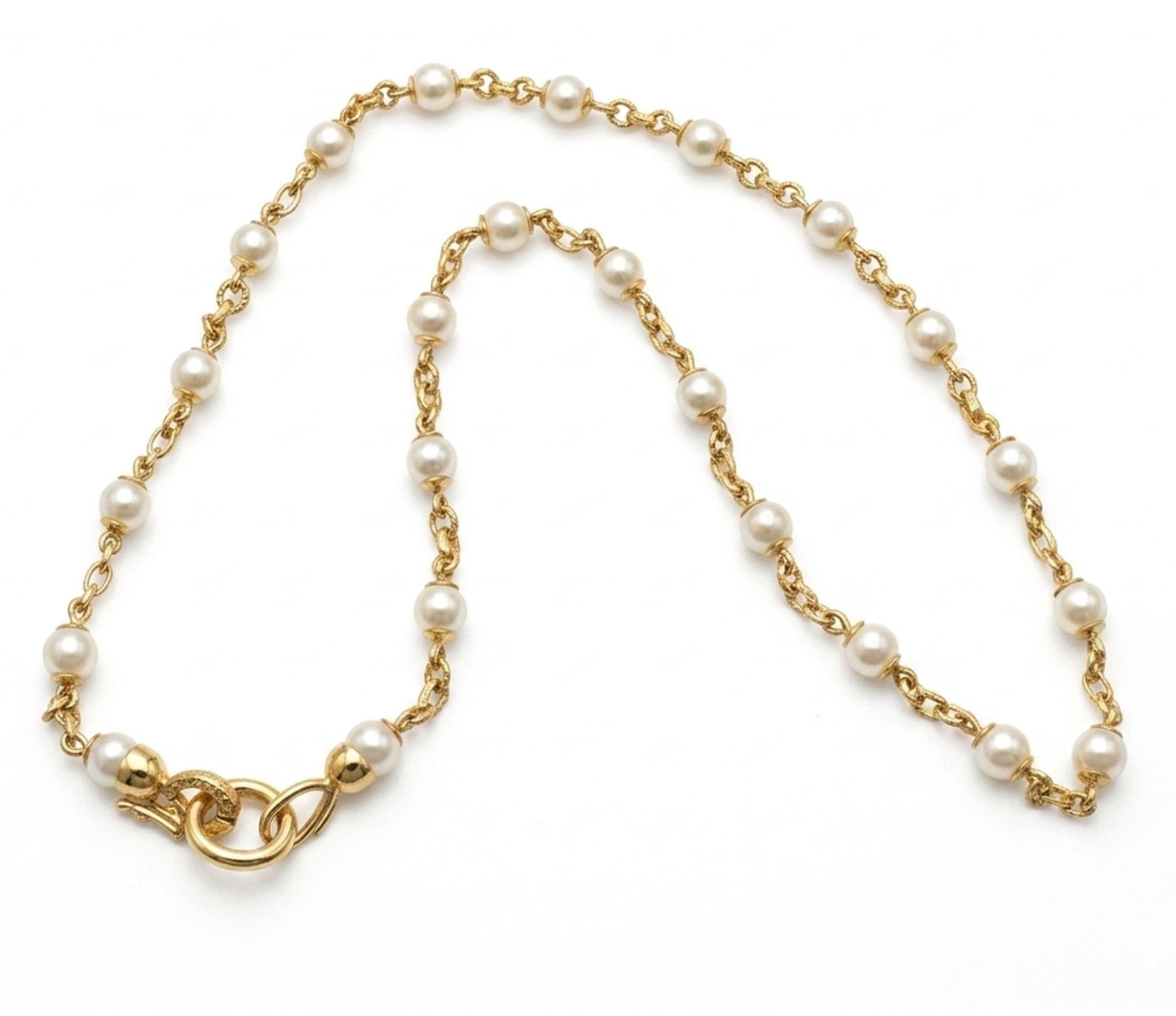 Akoya Pearl and Gold Link Necklace - 21"