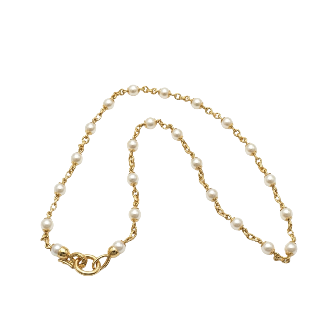Akoya Pearl and Gold Link Necklace - 21"