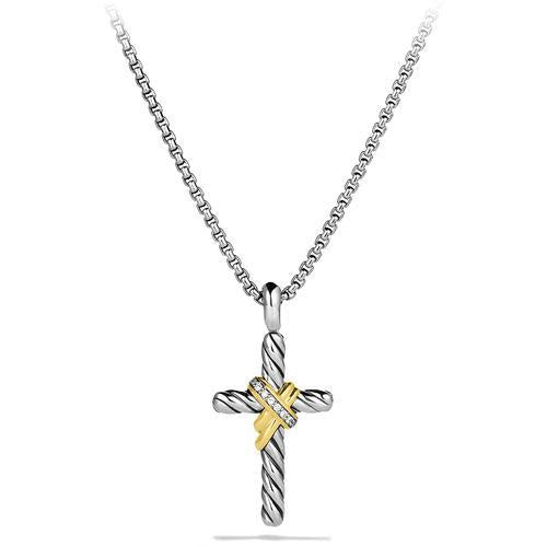 Cable Collectibles X Cross Necklace with Diamonds and 14K Gold