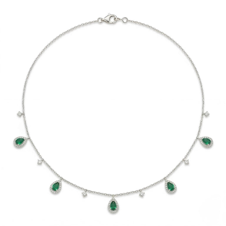 Alternating Emerald and Diamond Drop Necklace