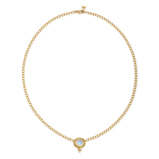 Lucrezia Necklace with Oval Blue Moonstone & Diamonds