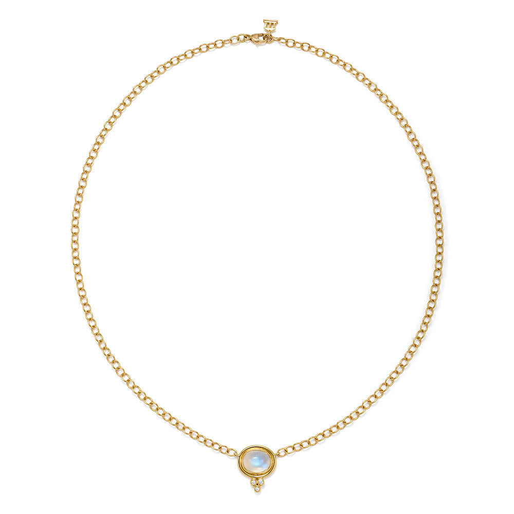 Lucrezia Necklace with Oval Blue Moonstone & Diamonds