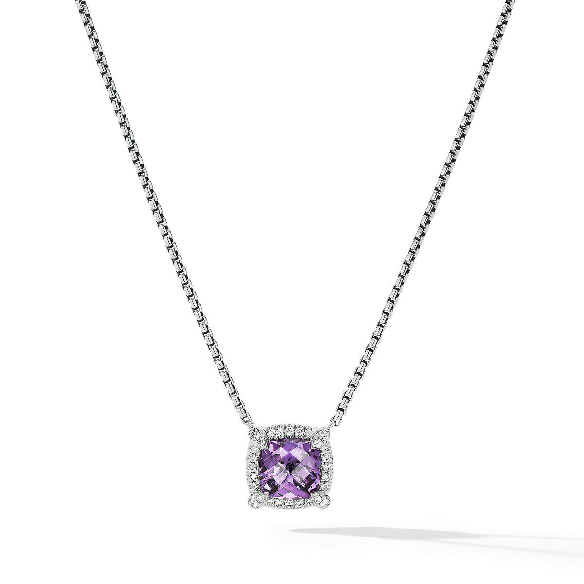 Petite Chatelaine® Pavé Bezel Pendant Necklace with Amethyst and Diamonds