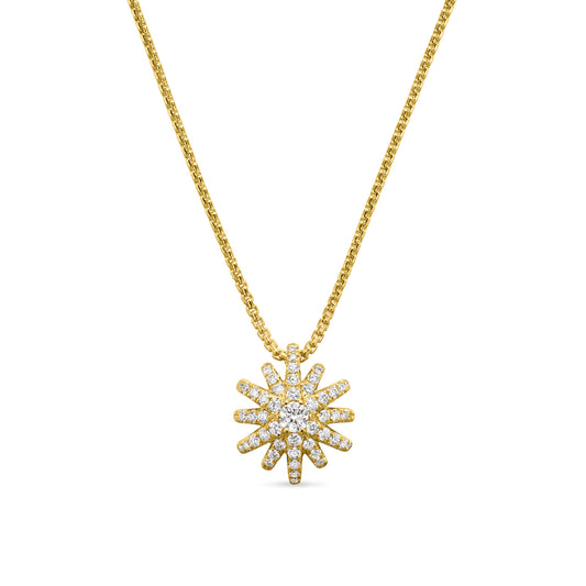 Starbust Pendant Necklace in 18K Yellow Gold with Pavé Diamonds