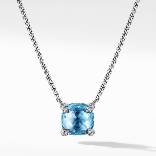 Chatelaine® Pendant Necklace with Blue Topaz and Diamonds