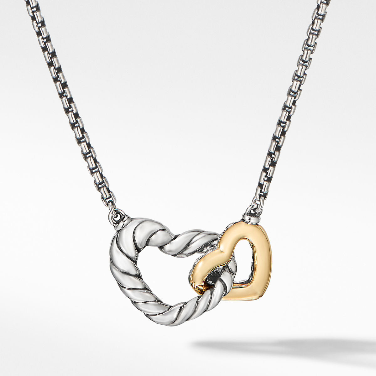 Cable Collectibles® Interlocking Heart Necklace in Sterling Silver with 18K Yellow Gold
