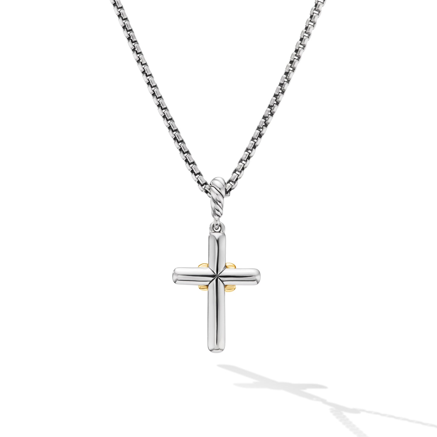 Petite Cross Necklace in Sterling Silver with 18K Yellow Gold with Diamonds, 20.8mm