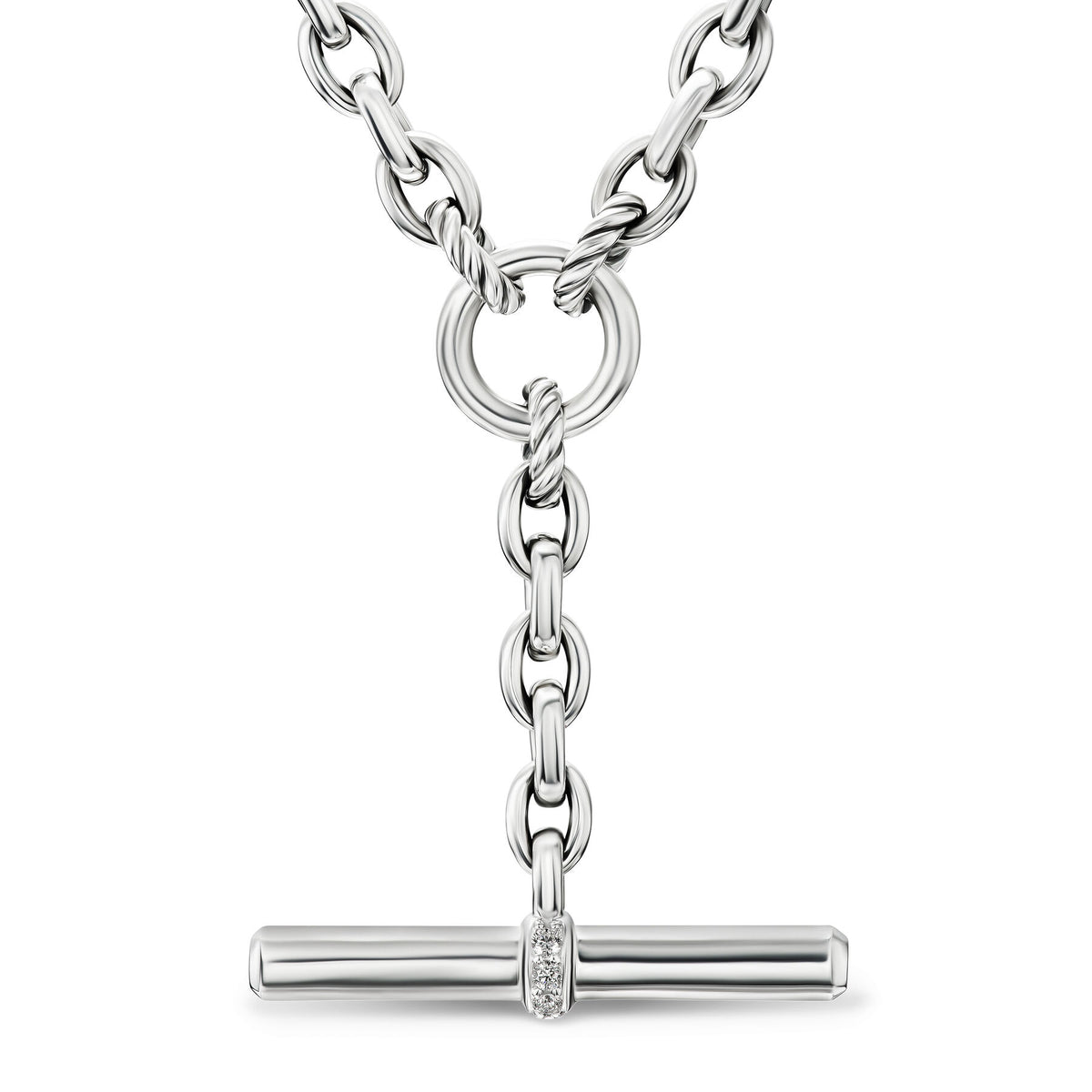 DY Mercer® Petite Toggle Chain Necklace in Sterling Silver and 18K Yellow Gold with Diamonds, 4.5mm