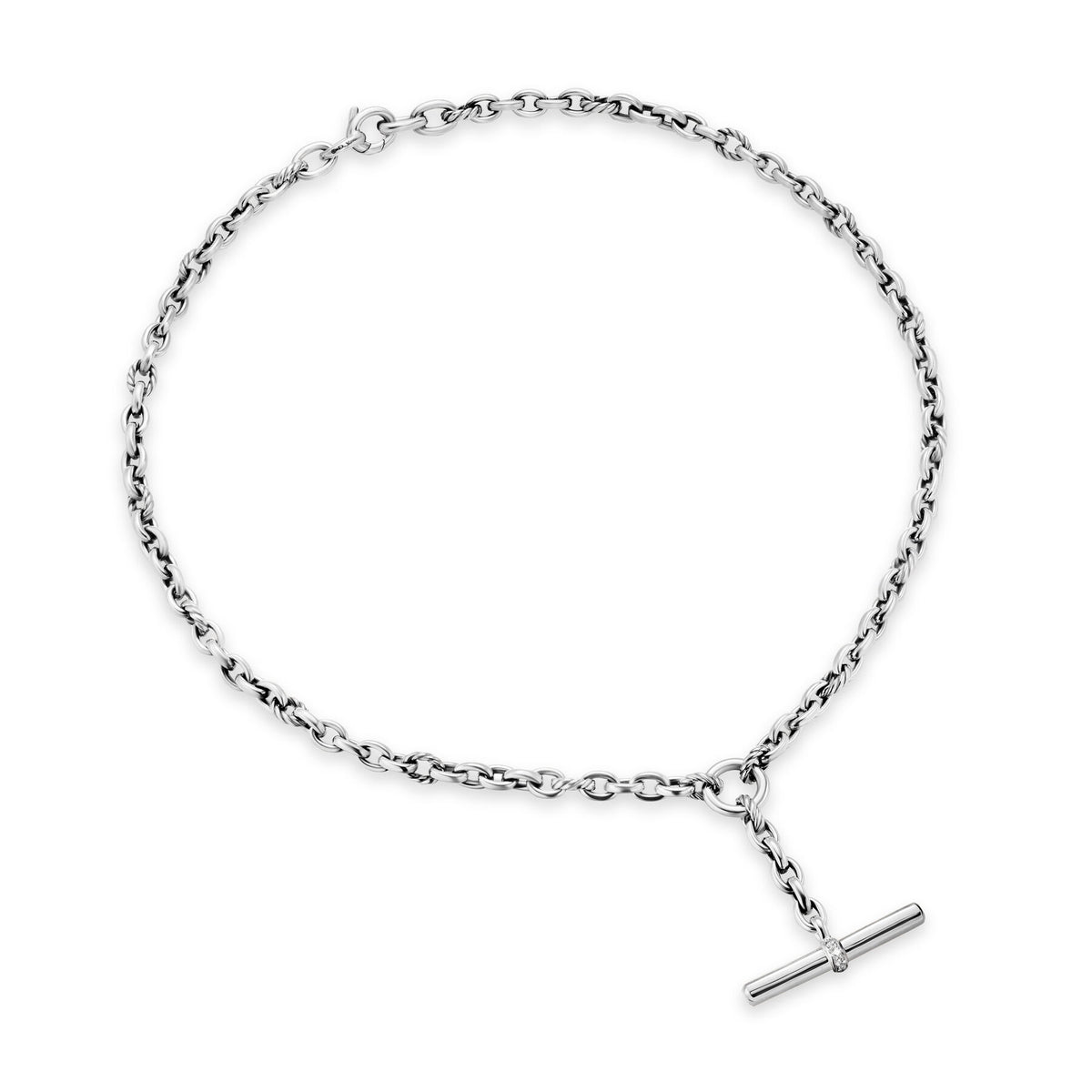 DY Mercer® Petite Toggle Chain Necklace in Sterling Silver and 18K Yellow Gold with Diamonds, 4.5mm
