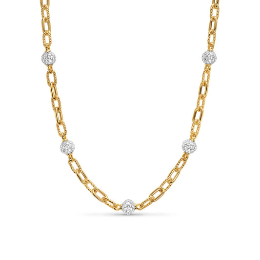 DY Madison® Pavé Bead Chain Necklace in 18K Yellow Gold with Diamonds, 6mm