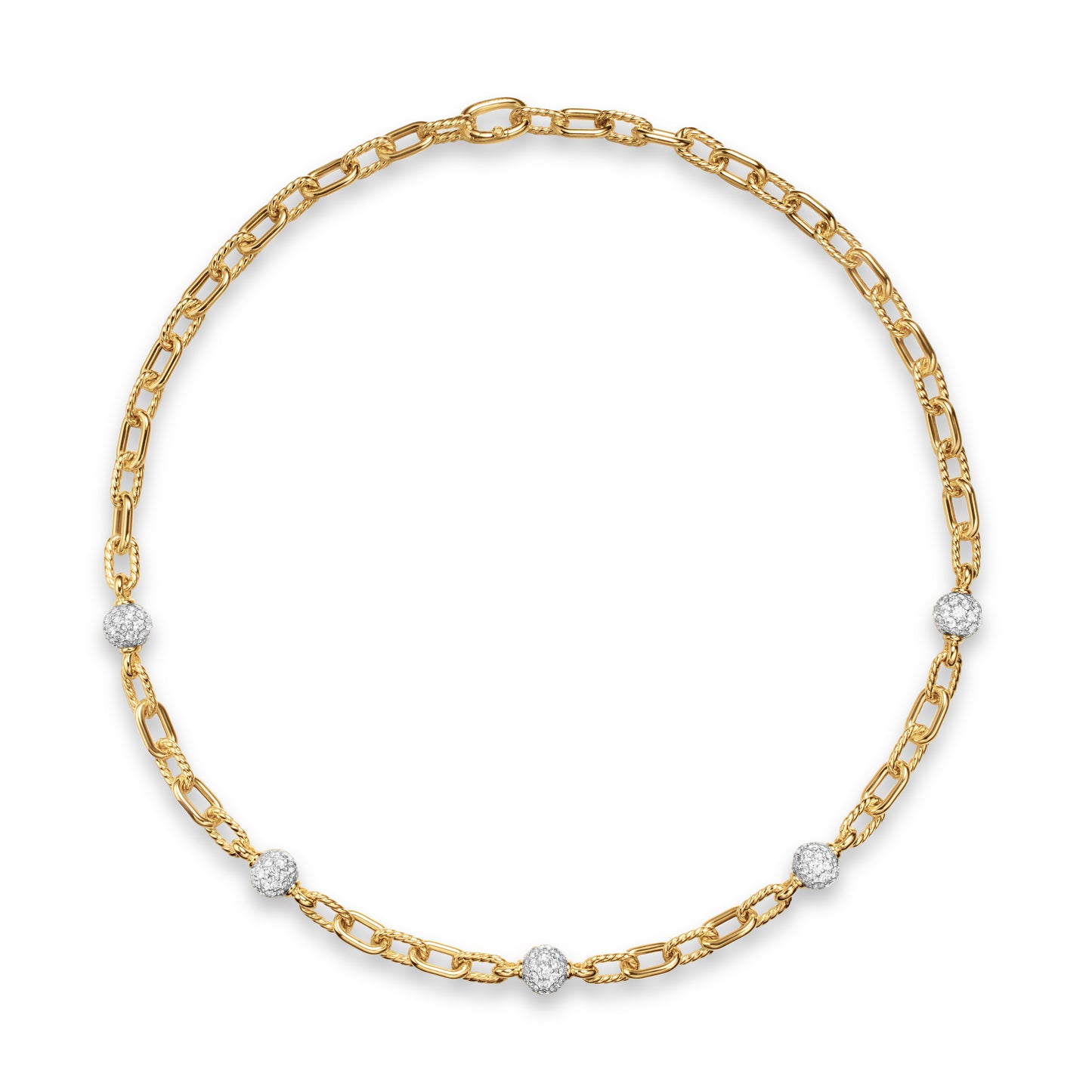 DY Madison® Pavé Bead Chain Necklace in 18K Yellow Gold with Diamonds, 6mm
